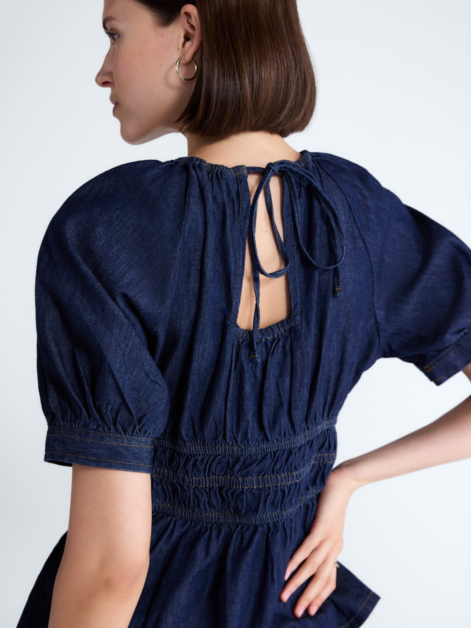 Free Assembly Women's Smocked Denim Top with Peplum Hem, Sizes XS-XXL