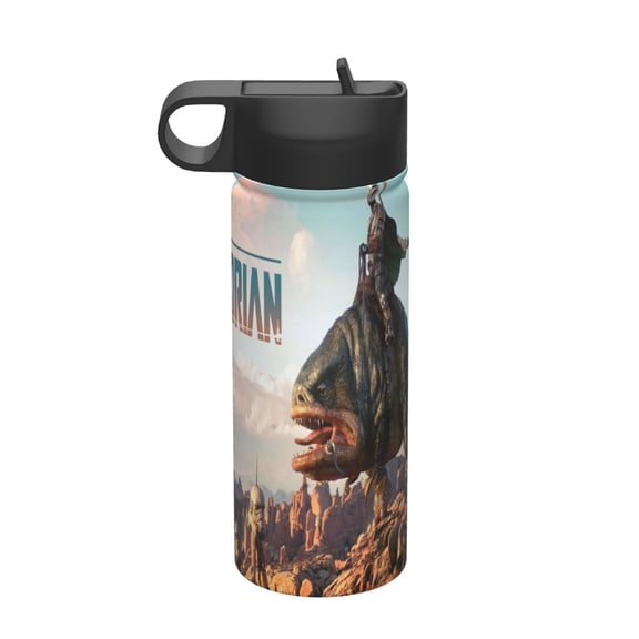 The Mandalorian Kids Insulated Water Bottle With Straw - 18 Oz Stainless Steel Double Wall Vacuum Cup, Leakproof, Bpa Free, Suitable For Boys And Girls