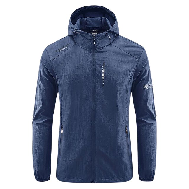 yoeyez Sun Protection Rash Guard Jacket for Men Long Sleeve Zip Up Hooded Windbreaker with Pockets Plus Size Sun Uv Coats for Running Cycling Golf Hiking Dark Blue,M