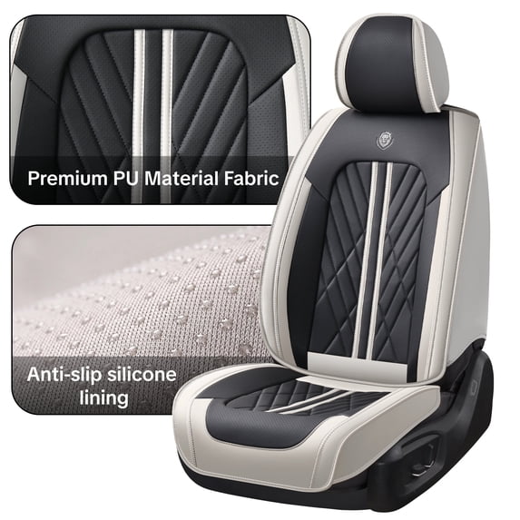 for INFINITI Q70L 2015 Car Seat Cover, PU Leather 360° Full Coverage Seat Set Waterproof & Dustproof Protect & Upgrade Car Seats, Gray and Black Car Seat Covers, Airbag-Compatible