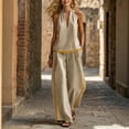 thumbnail image 3 of Uootdi Two Piece Sets for Women Dressy Asymmetrical Neck Sleeveless Blouse Tailored Palazzo Pants Chic Daily Matching Outfits, 3 of 5