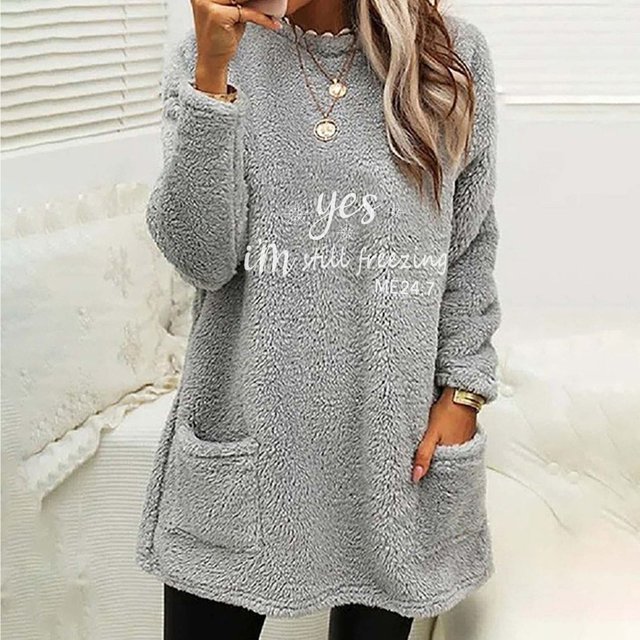 DPTALR Blouse de Noël pour Femmes Col Rond et Hiver Ample Imprimé Poche Chaude Manches Longues