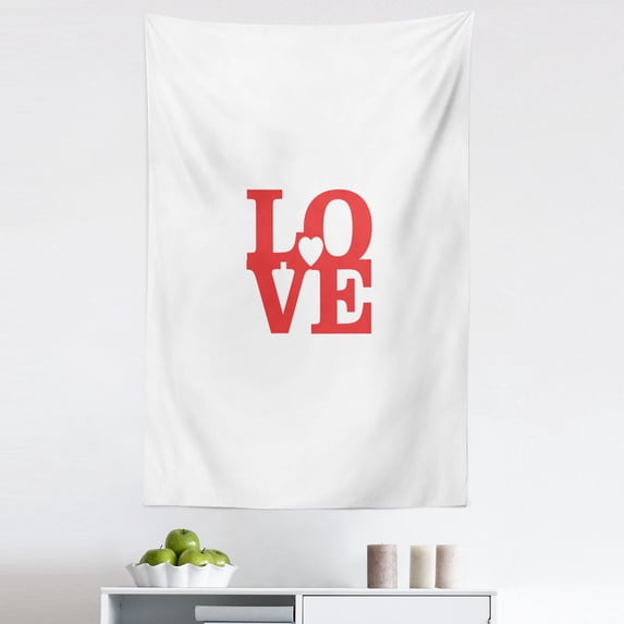 Love Tapestry, Valentines Day Design Romance Themed Vintage Wedding Inspirations Typographic Retro, Fabric Wall Hanging Decor for Bedroom Living Room Dorm, 5 Sizes, Red White, by Ambesonne