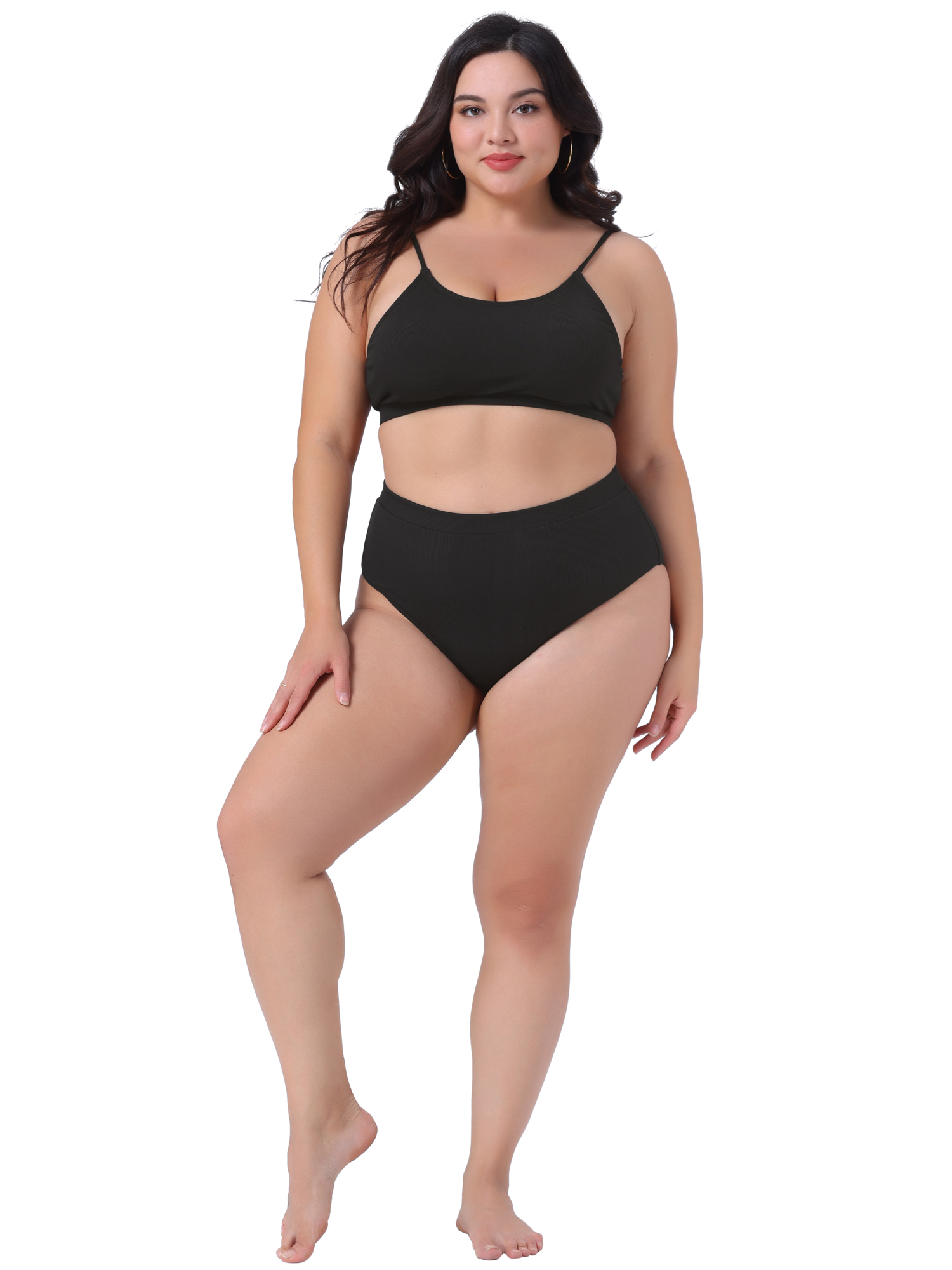 DARING DIVA Plus Size Two Piece Swimsuit for Women Scoop Neck 1X Black