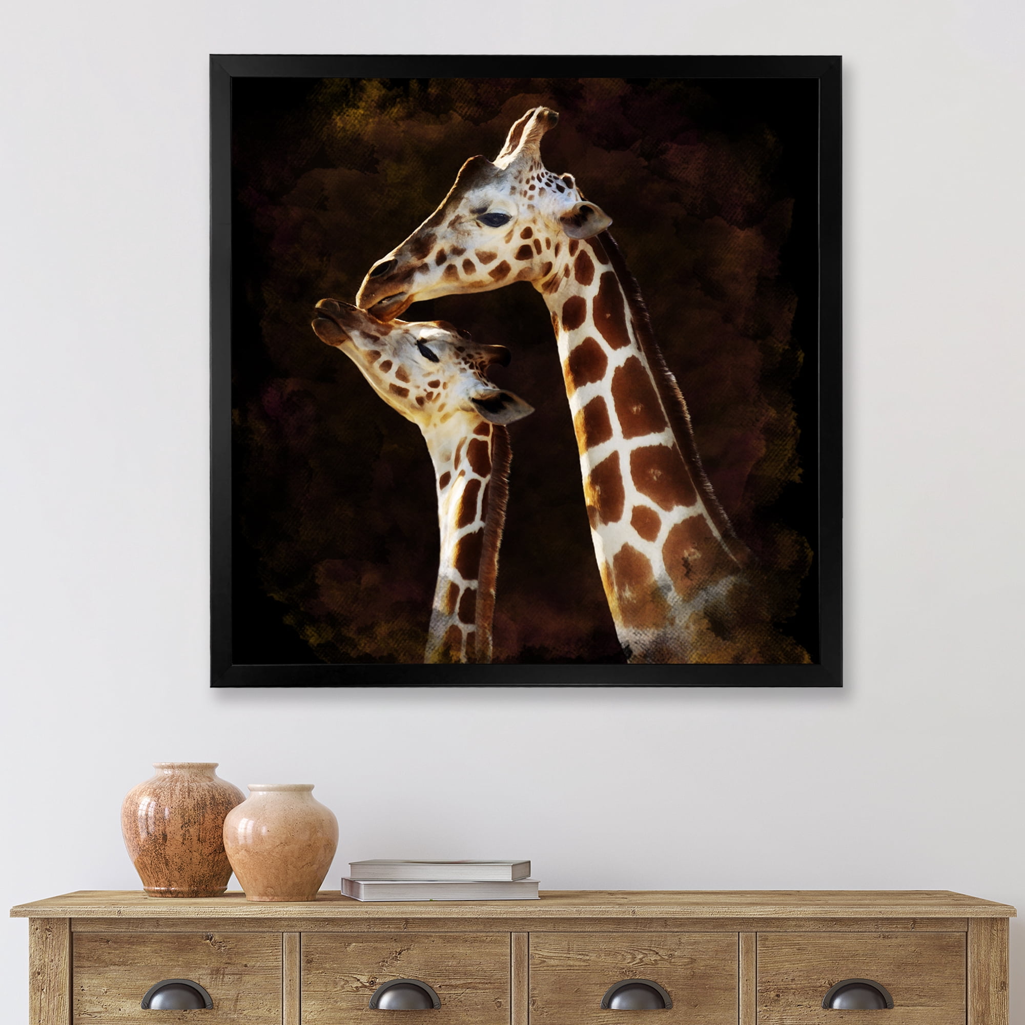 Designart 'Close UP Of Two Giraffes Kissing I' Farmhouse Framed Art Print