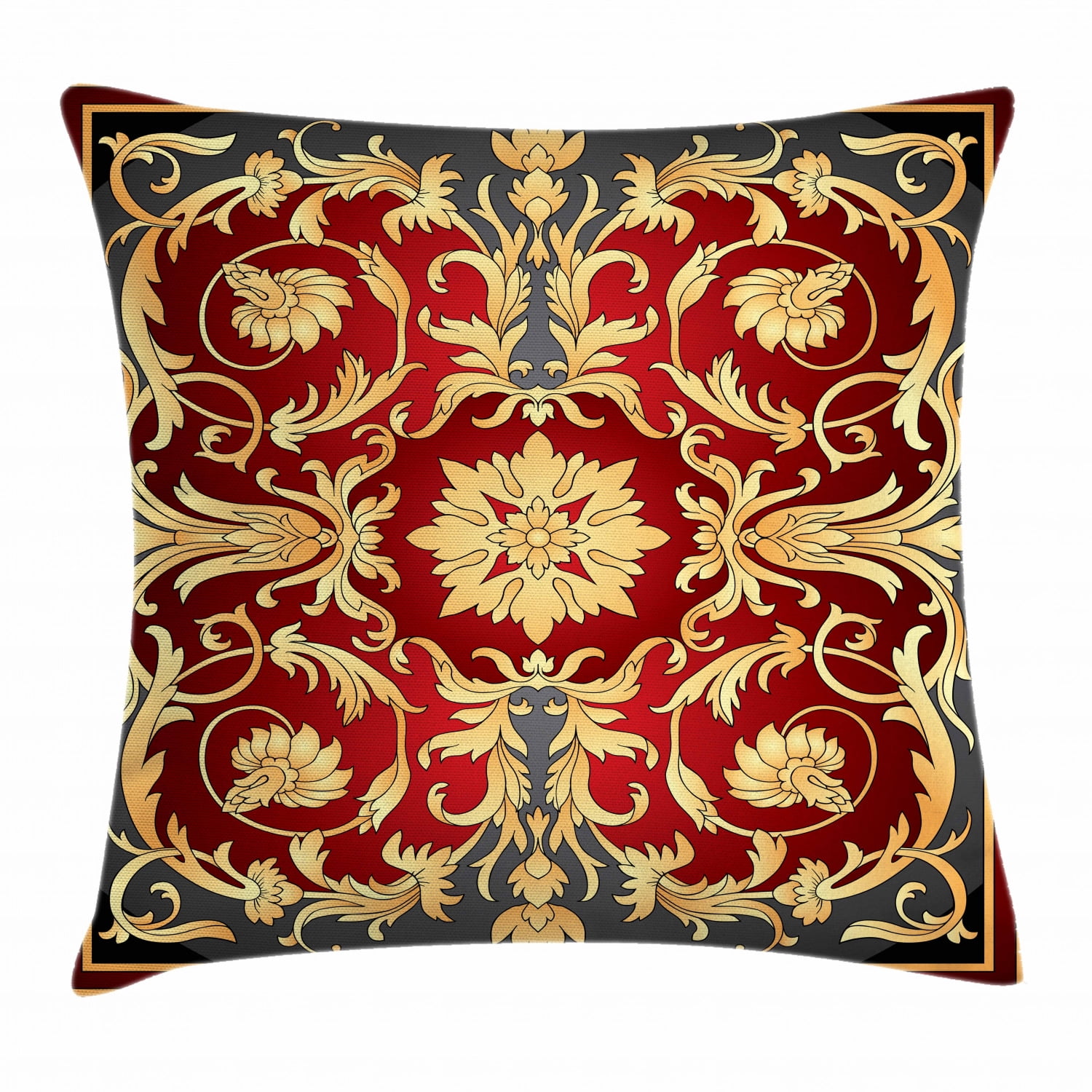 Turkish Pattern Throw Pillow Cushion Cover, Ottoman Spiral Foliage Pattern Frame Filigree Style