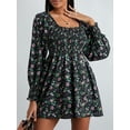 thumbnail image 4 of Women Mini Dress, Long Sleeve Square Neck Floral Dress Fall A-line Dress for Casual Daily, 4 of 10