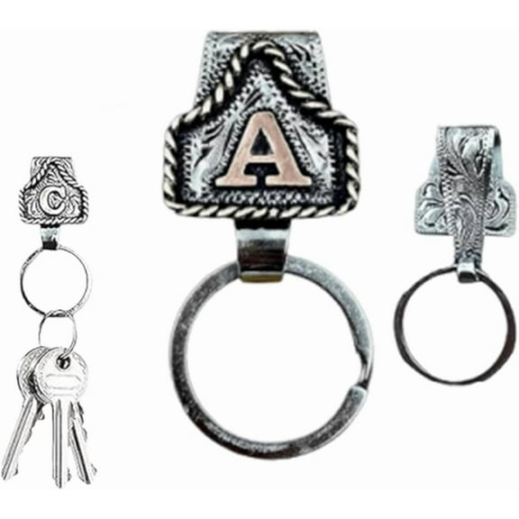 Zoloko Vintage Handmade Letter Initial Keychain Clip - Western Style Alphabet Keychain with Cow Tag