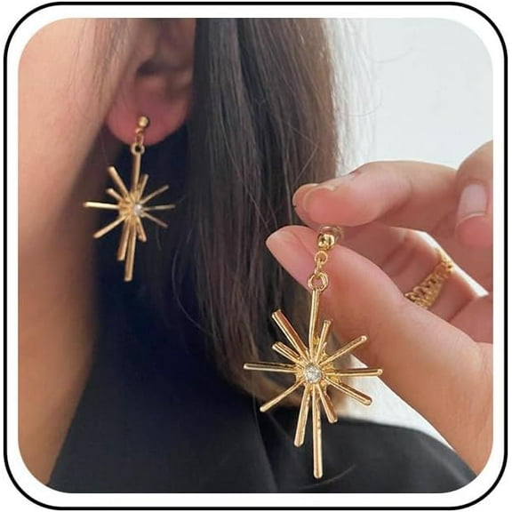 Bohemian Crystal Sunburst Stud Earrings Cz Metal Firework Dangle Earrings Starburst Drop Earrings Rhinestone Firework Earrings Jewelry for Women