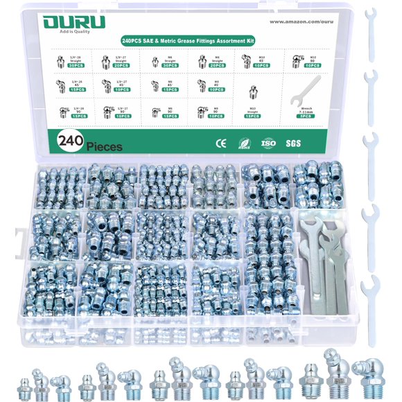 Surtido de accesorios de engrase OURU 240 piezas SAE y Metric Zerk