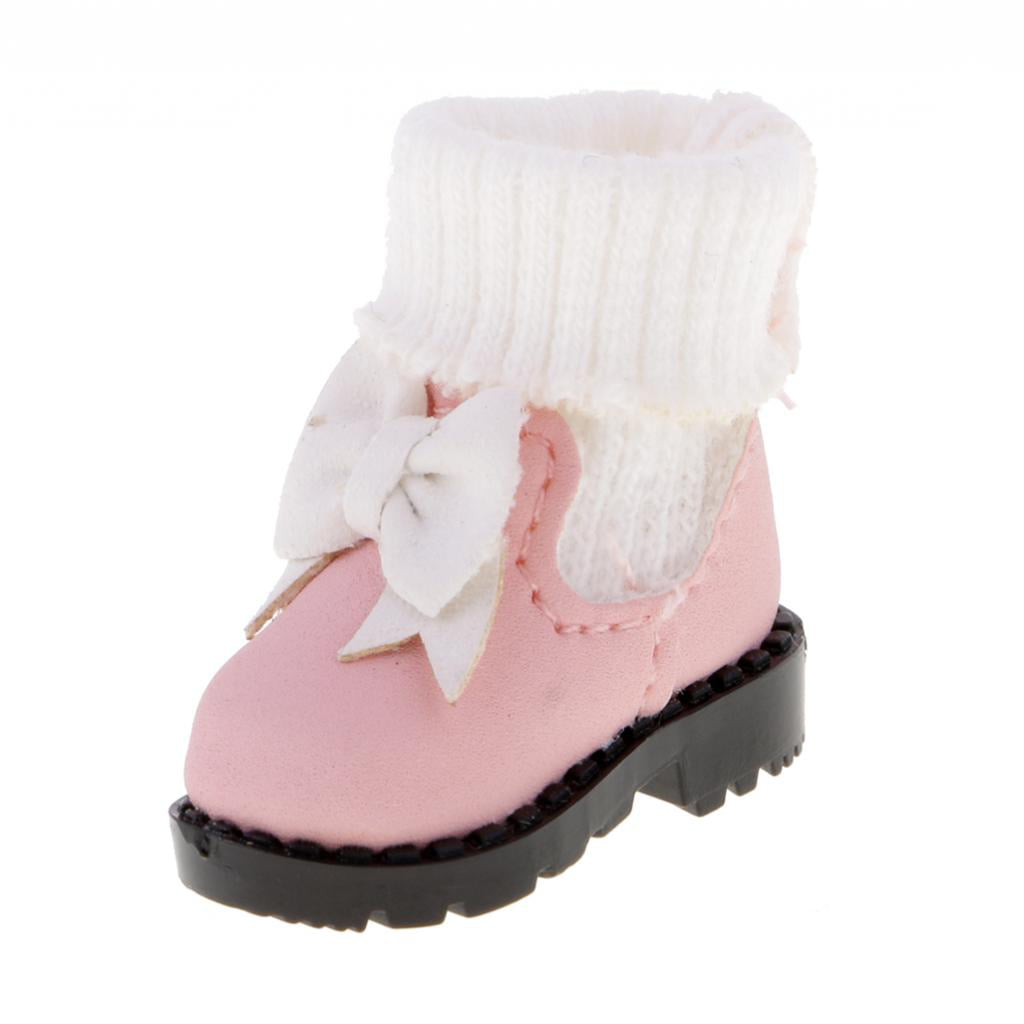 Pair of Pink Plush Long Snow Boots Shoes for 12'' Blythe Azone Doll Dress Up 