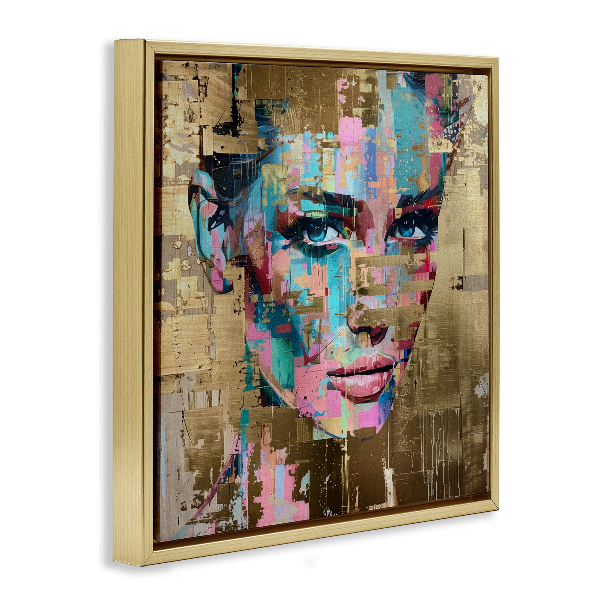 Stupell Industries Glam & Gold Hues Portrait Abstract Painting Gold Floater Framed Canvas Art Print Wall Art, 25 x 25