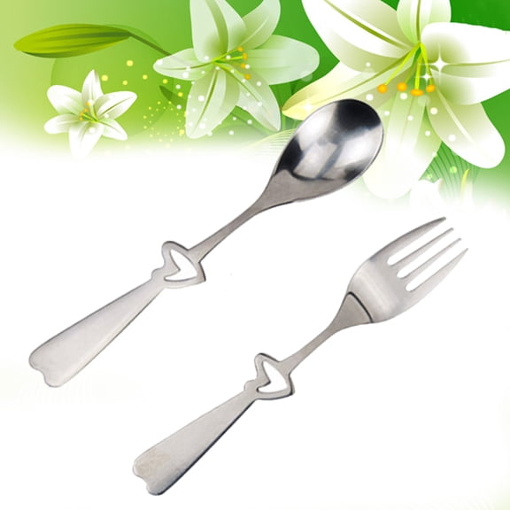 HOMEMAXS 2 Piece Lunch Steel Heart-shaped Couple Fork Spoon -piece Spoon and Fork Set
