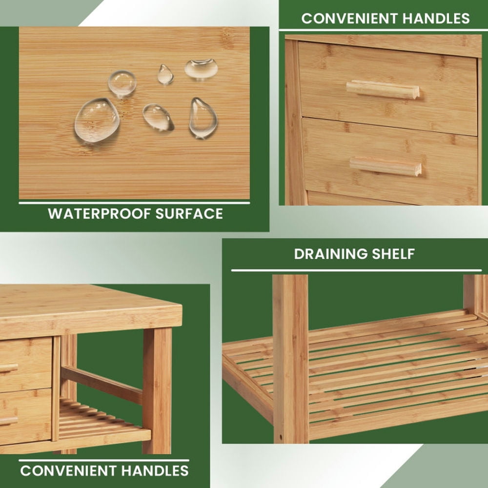 Finihen Rolling Cart, Kitchen Island Cart, Bamboo Kitchen Trolley Cart with Tower Rack and Drawers, for Kitchen, Dining Room, Natural Finihen Rolling Cart, Kitchen Island Cart, Bamboo Kitchen Trolley Cart with Tower Rack and Drawers, for Kitchen, Dining Room, Natural
