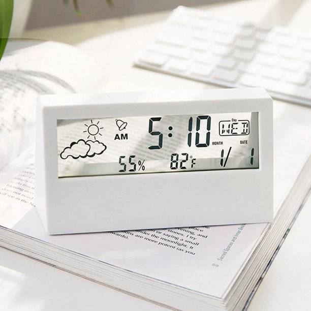 Muyoka Atopoler Reloj despertador digital junto a la cama Pantalla LCD Reloj despertador Reloj digital con calendario Detección de temperatura y humedad para dormitorio Oficina en el hogar Muyoka Hogar