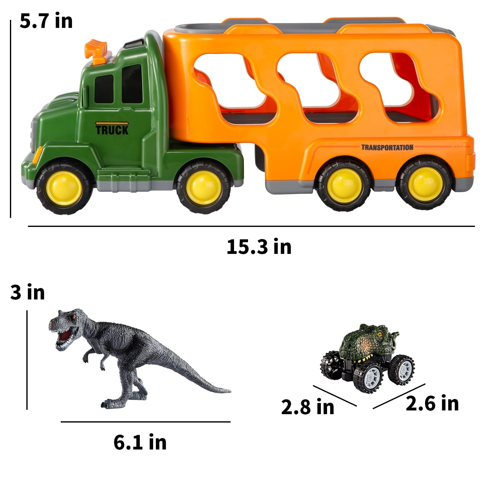 Dinosaur Truck Toy for Toddlers, Transport Carrier Dino Play Set with 3 Dinosaur Figures and 3 Cars, Lights and Music, Gift for Boys Girls Ages 3-5