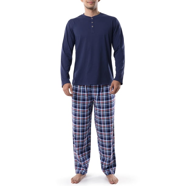 Conjunto de Pijama para Hombre IZOD Azul Marino Jersey Henley y Pantalón de Franela Talla M