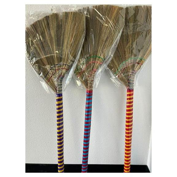 Authentic Handmade Asian Broom Set of 3 Packs - Premium Vietnamese Straw Broom, 40" Length