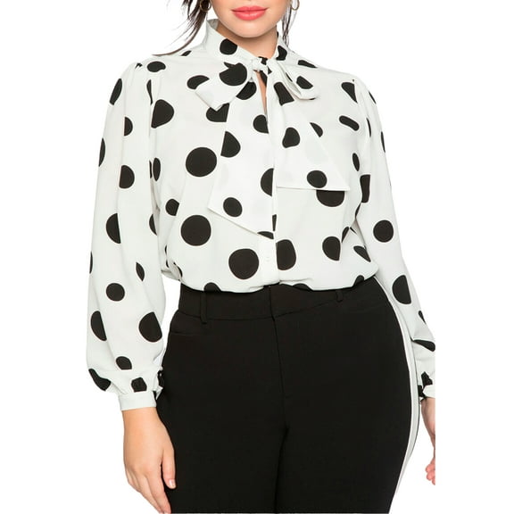 ELOQUII Women's Plus Size Printed Tie Neck Blouse