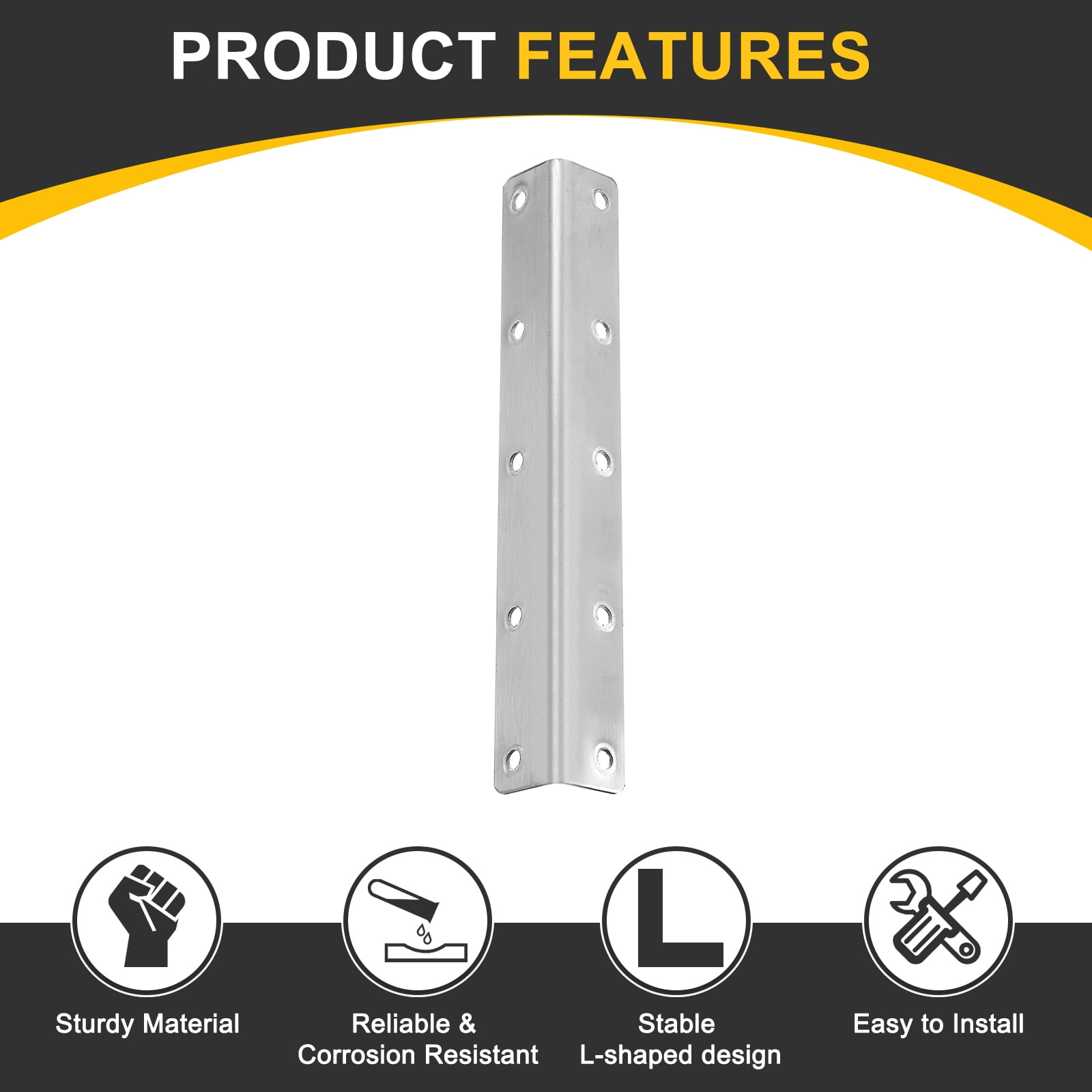 10Pcs L-Shaped Brackets Corner Brace, 1.06"x1.06"x7.87" Corner Bracket Shelf Bracket Right Angle Brackets for Wood Shelves Furniture (27x27x200mm, Silver)