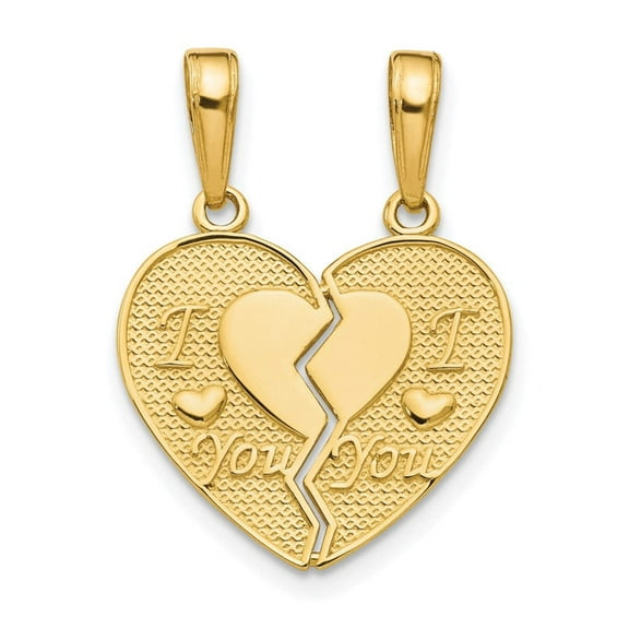 14k Yellow Gold Solid Polished Not engraveable I Love You Break Apart Heart Charm 16.9x20.8mm Pendant Necklace for Women