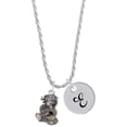 thumbnail image 1 of Delight Jewelry Two-tone Dragon with Red Crystals Silvertone Script Initial Disc - E - Charm Necklace, 20"+3", 1 of 4