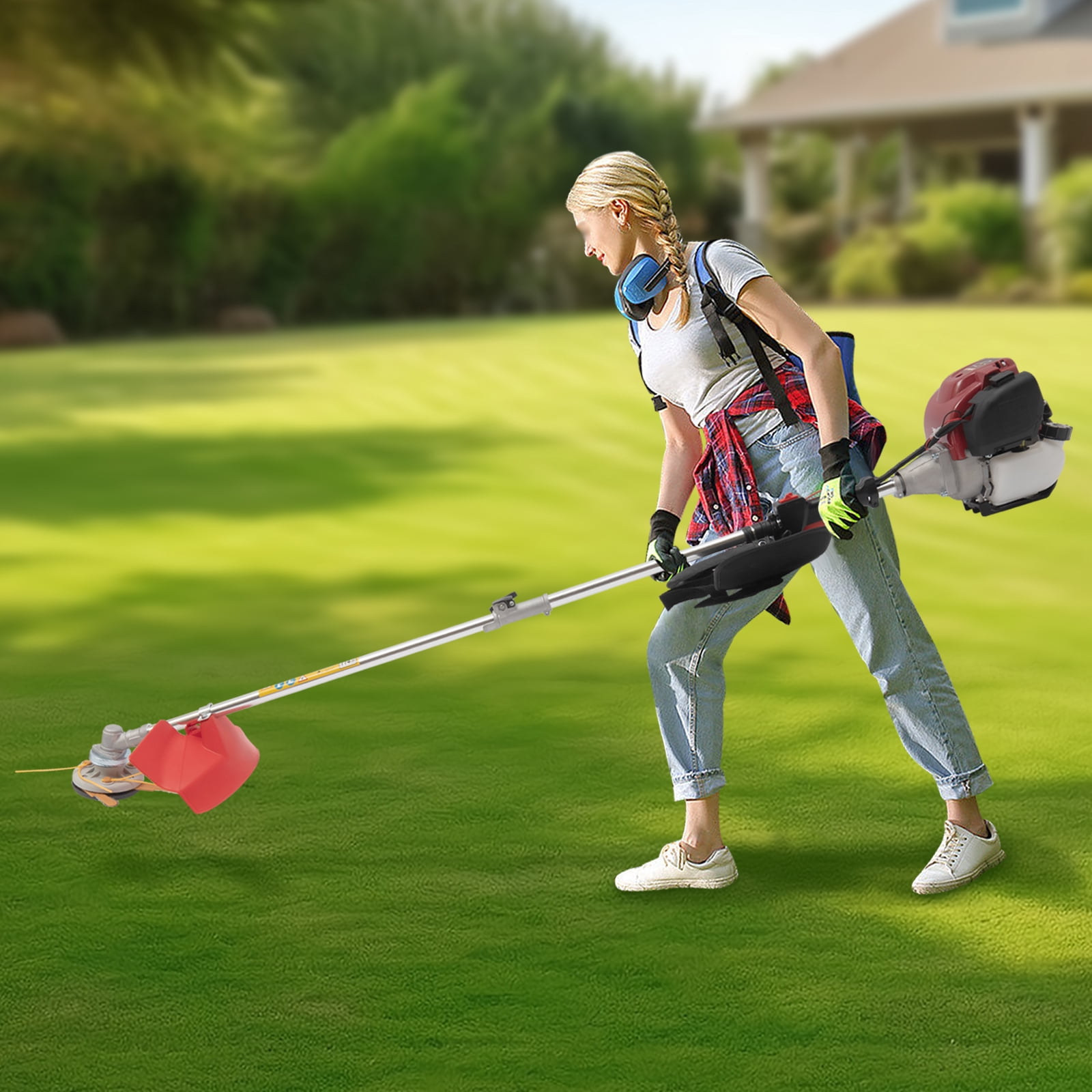 35.88CC 4 Stroke Gas String Weed Trimmer, 0.75kw Weed Eater Weed Wacker Grass Cutter with 80ml Oil Tank