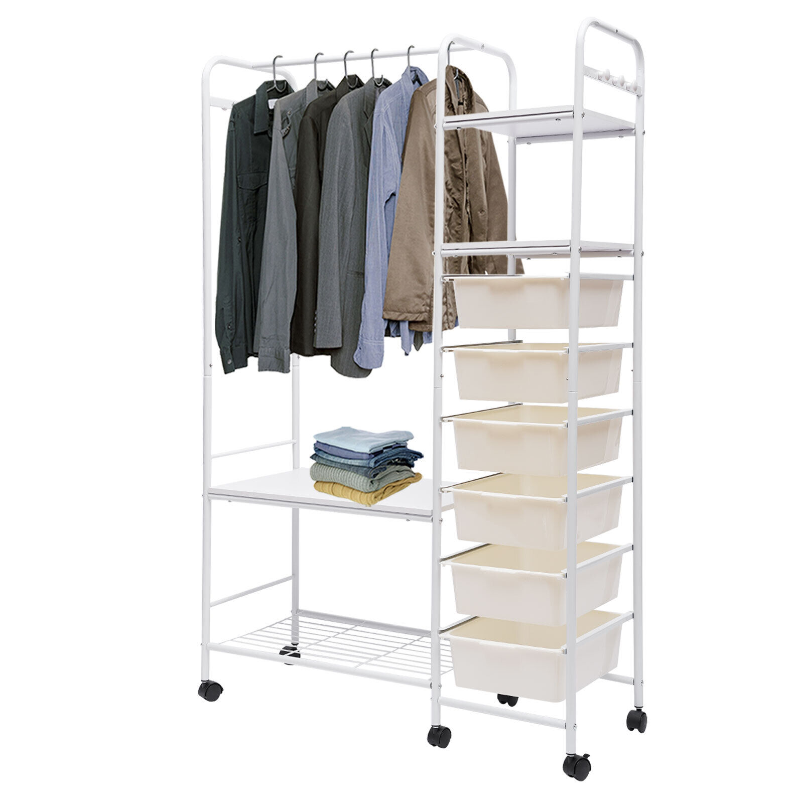 TFCFL Rolling Garment Racks Heavy Duty Wardrobe Rack for Coats Hats Scarves  Bags