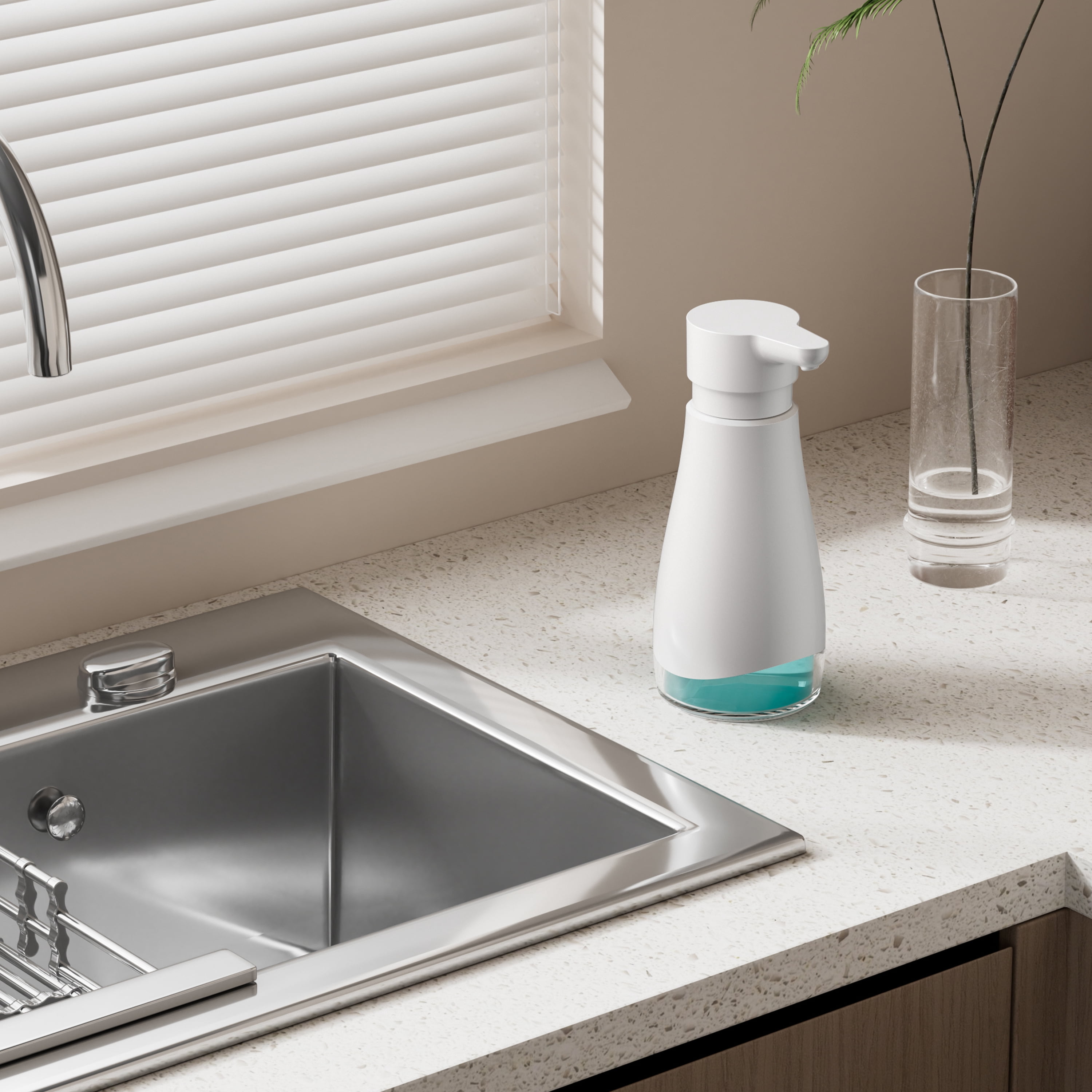 Oasis Creations 500 mL /17fl.oz Stainless Steel Liquid Soap Dispenser for Dish and Hand Soap - White - Refillable - Great for Kitchen Bathroom or Countertop