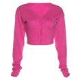 thumbnail image 1 of (Con vídeo) Rojo M 2021 tendencia de moda de otoño para mujer nuevo cárdigan de manga larga con cuello en V camiseta ajustada expuesta al ombligo, 1 of 8