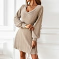 thumbnail image 1 of Vestido de suéter para mujer,Vestido de manga larga tejido con cuello en V largo tejido con cuello en V Vestido de suéter con cuello en V para mujer diseñado a medida, 1 of 8