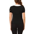 thumbnail image 3 of INSPIRE CHIC Women's Work Office Contrast Peter Pan Collar Short Sleeve Blouse Shirt XS Black, 3 of 7