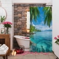 thumbnail image 4 of Summer Beach Landscape Shower Curtains for Bathroom, Coastal Ocean Green Palm Tree Wave Blue Sky Washable Fabric Shower Curtain with Hooks Waterproof Bathroom Decor Sets, 72 x 72 Inches, 4 of 9