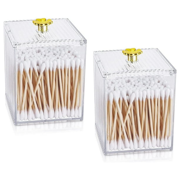 2Pcs Cotton Ball Holder, QTips Holder Clear Modern Bathroom , Jars