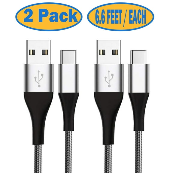 USB C Cable, Fortune 2-Pack, 6.6 ft Per Pack Nylon Braided USB A to Type C Charging Cable Fast Charge Cable for Samsung Galaxy S10 S10 / Note 8, LG V20, Sony, Motorola and Other USB C Charger (Gray)