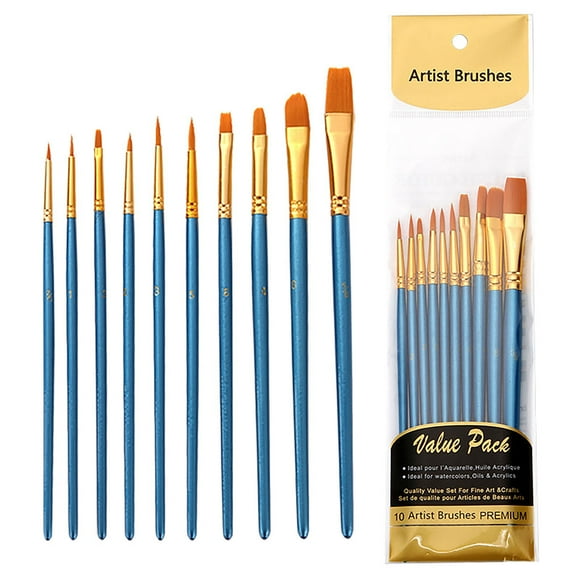 Fiudx Juego de 10 Pinceles para Pintura Acrílica, de Nailon, con Casquillos Inoxidables, para Detalles Finos, Versátil para Acrílico, Óleo, Acuarela, Miniaturas y Artistas.