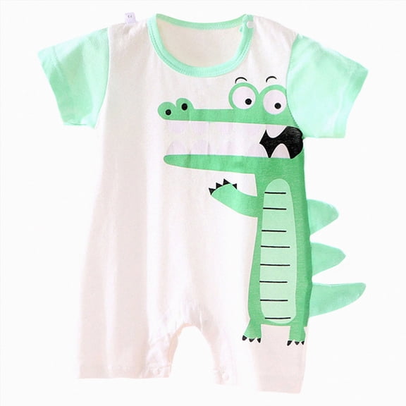 KPOPLK Baby Romper Letter Print Short Sleeve Cotton Jumpsuit Bodysuit Onesie Clothes Unisex for 0-24 Months Size 6-9 Months,Green