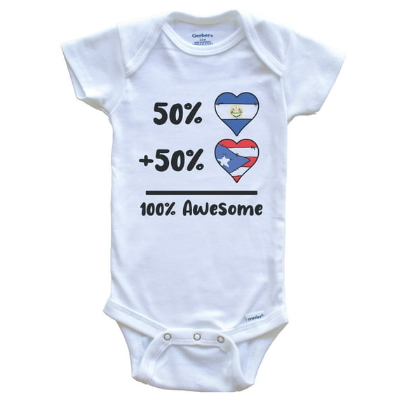 50% Salvadorian Plus 50% Puerto Rican 100% Awesome El Salvador Puerto Rico Heart Flags Baby Bodysuit
