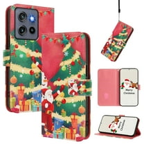 Phone Case for Motorola Moto G 5G 2025, Luxury Christmas Pattern Card Slots Cash Pocket Magnetic Clasp Full Body Protection Shockproof Kickstand Wallet Flip Case with Wrist Strap, F