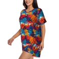 thumbnail image 4 of Vsdgher Colorful Hawaii Palms Pattern Womens Pajamas 2 Piece Short Sleeve Sleepwear Set,Summer Soft Pajamas Set Casual Lounge Sets, 2-Piece Pj -4X-Large, 4 of 8
