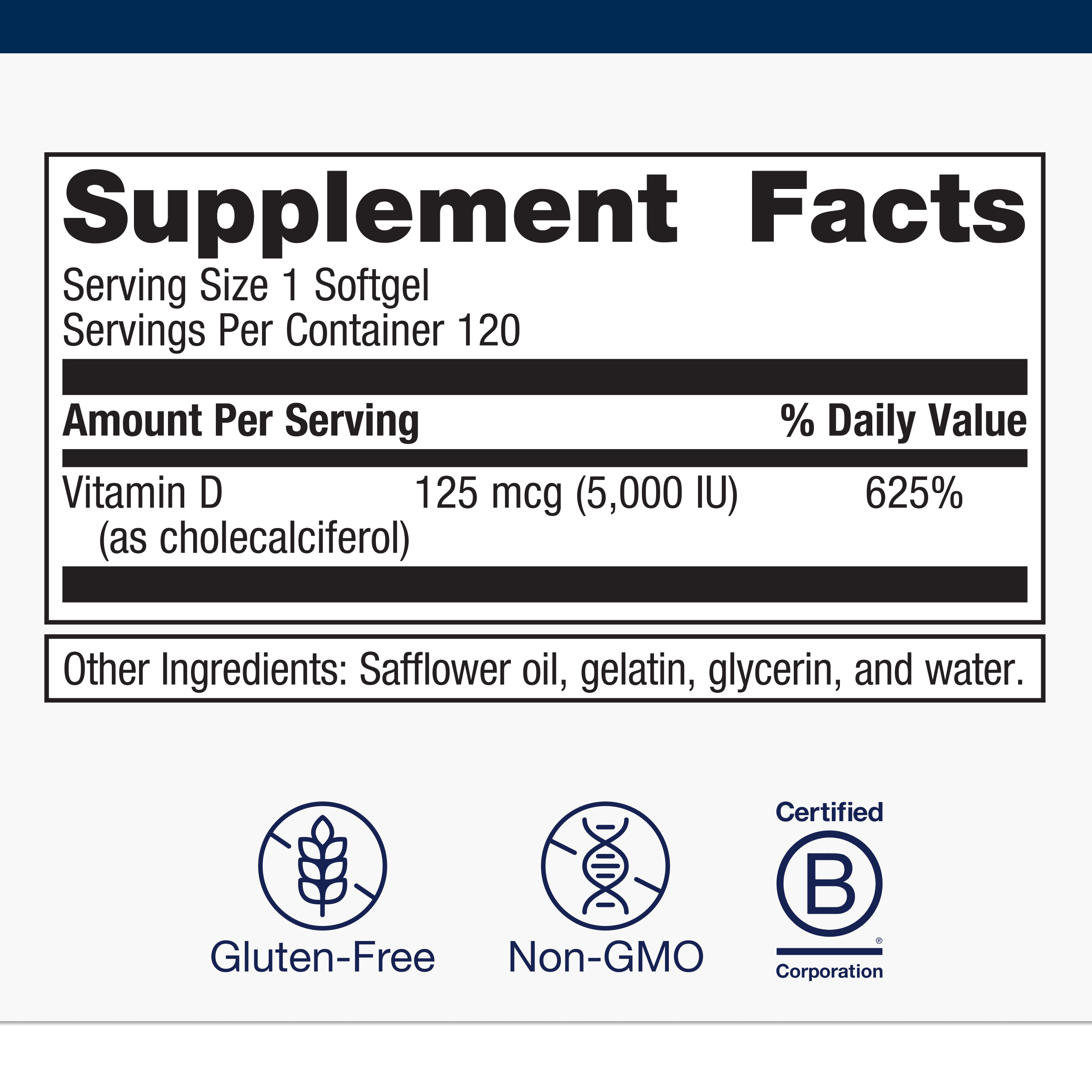 Metagenics Vitamin D3 5000 - for Immune Support, Bone Health & Heart Health* - High Potency Vitamin D - Non-GMO - Gluten-Free - 120 Softgels