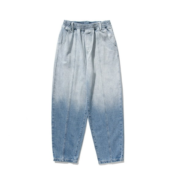 Besolor Mens Plus Size Jeans Gradient Lavé Taille Élastique Jambe Large Pantalon Denim Casual Baggy Pantalon de Détresse avec Poches