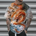 thumbnail image 2 of JUUYY Men's Summer Fashion Chinese Style 3D Dragon Element All-over Print T Shirt Big and Tall Casual Round Neck Short Sleeve Pullover Plus Size Tops Multicolor XXXL, 2 of 5
