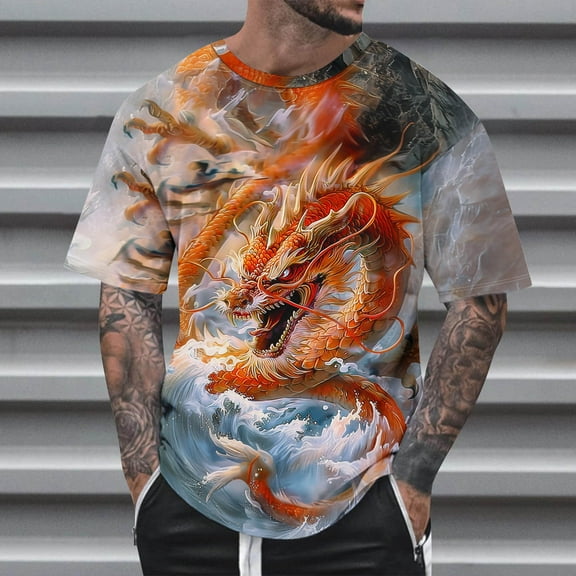 Leesechin Dragon Graphic T-Shirt for Men Novelty 3D Printed Short Sleeve Shirt Fashion Tee Top