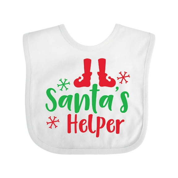 Inktastic Santa's Helper, Elf Shoes, Snowflakes, Christmas Boys or Girls Baby Bib