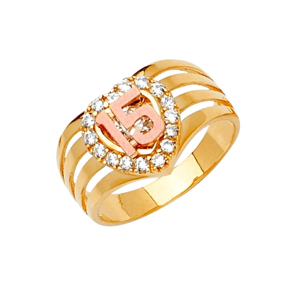 14k White Gold and Yellow Gold Cubic Zirconia 15 Years Ring Half Set Size 7 Ring for Women