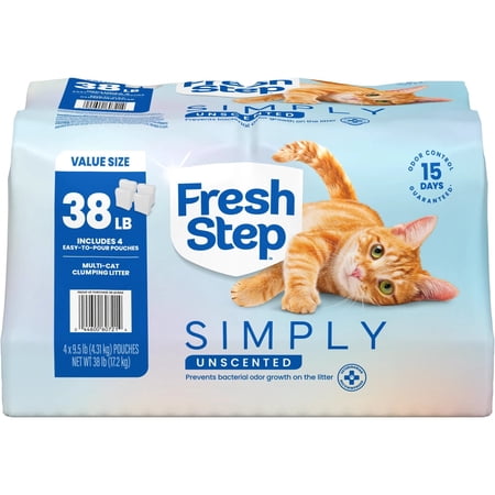 Fresh Step Simply Multi-Cat Clumping Cat Litter, Unscented, 38 lb, Easy Pour Pouches (4 Pack)
