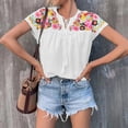 thumbnail image 6 of Enjoytime Women Tops Trendy Embroidered Printed Tassel Tie Short Sleeve Blouses Summer V Neck Dressy Casual Shirts, 6 of 6