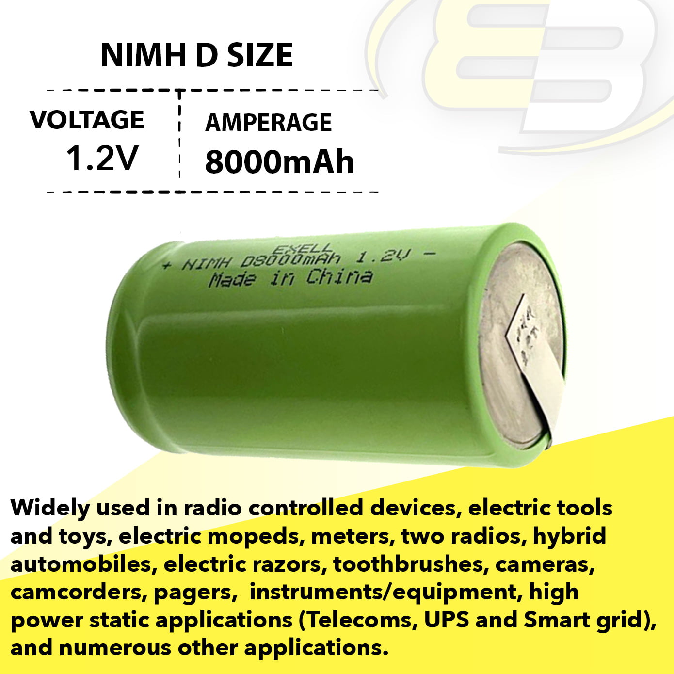 diep Oprichter geweten 5-PACK 1.2V 8000mAh NiMH D Size High Capacity Rechargeable Batteries w/  Tabs - Walmart.com