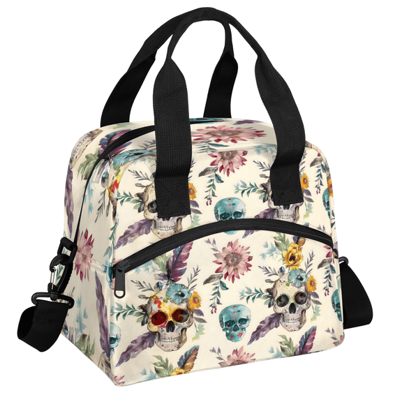 Herdesigns Ethnic Skull Insulated Lunch Bag for Women Men Adults Large Reusable Lunch Box Leakproof Portable Cooler Tote Bags with Adjustable Shoulder Strap
